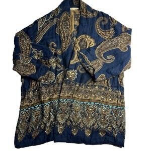 Soft Surroundings Embroidered Tapestry Kimono Women S/M Boho Sequin Art‎ To Wear